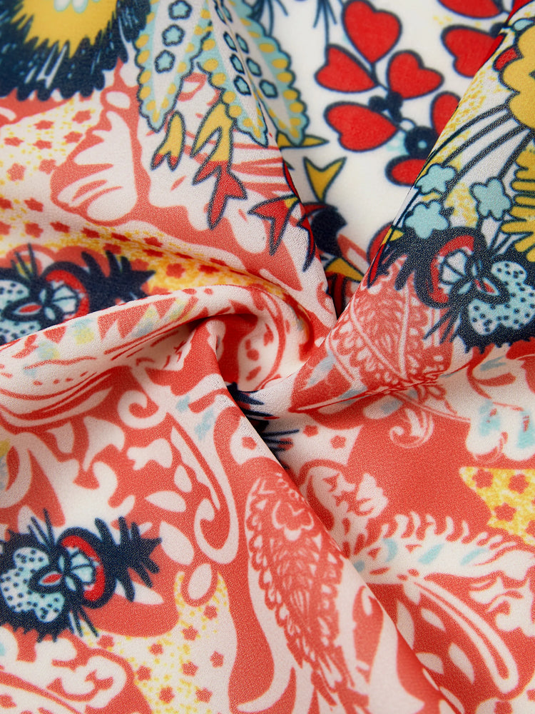 Family Matching Casual Outfit Colorblock Polo Collar T-shirt or Floral Print Flutter Sleeveless Dress Set Orange red