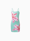 Toddler/Kid Girl Casual Flower Print Sleeveless Strappy Dresses  Light Green