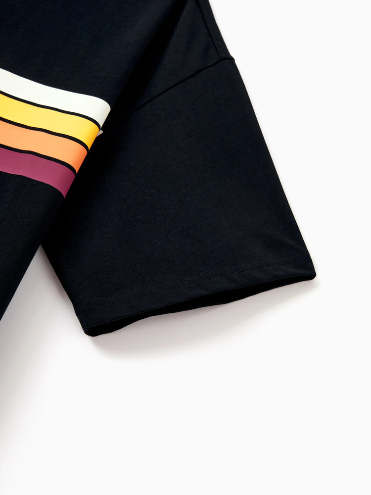 Daddy & Son Set Floral Sleeveless Strappy Dress or Colorblock Short-sleeve T-shirt Black