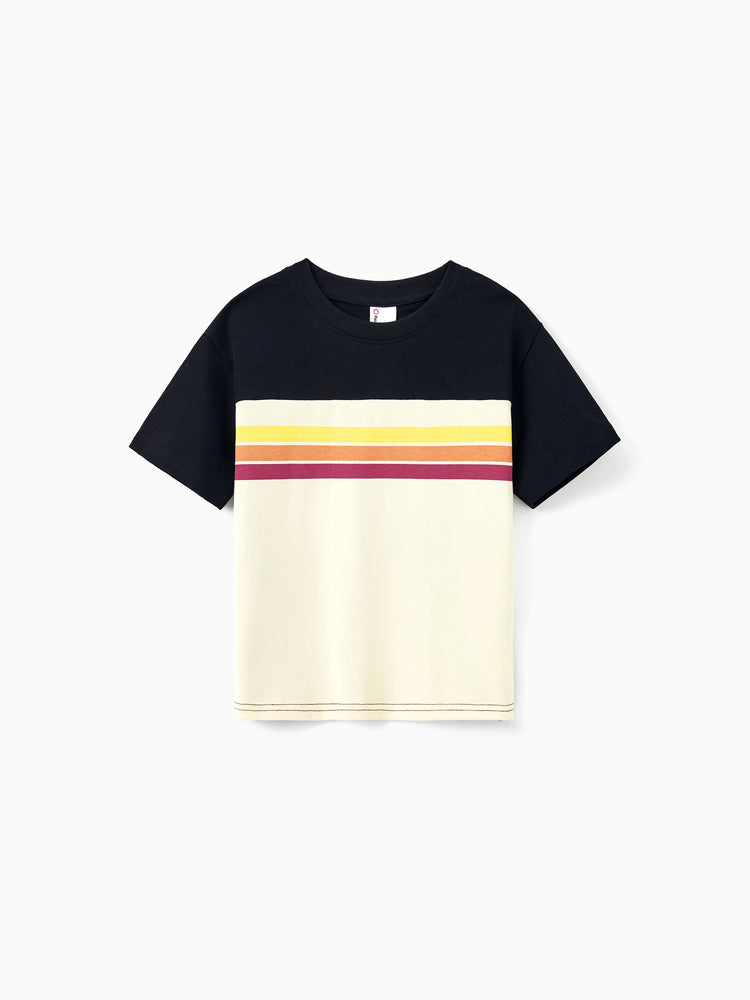 Family Matching Set Floral Sleeveless Strappy Dress or Colorblock Short-sleeve T-shirt  Black