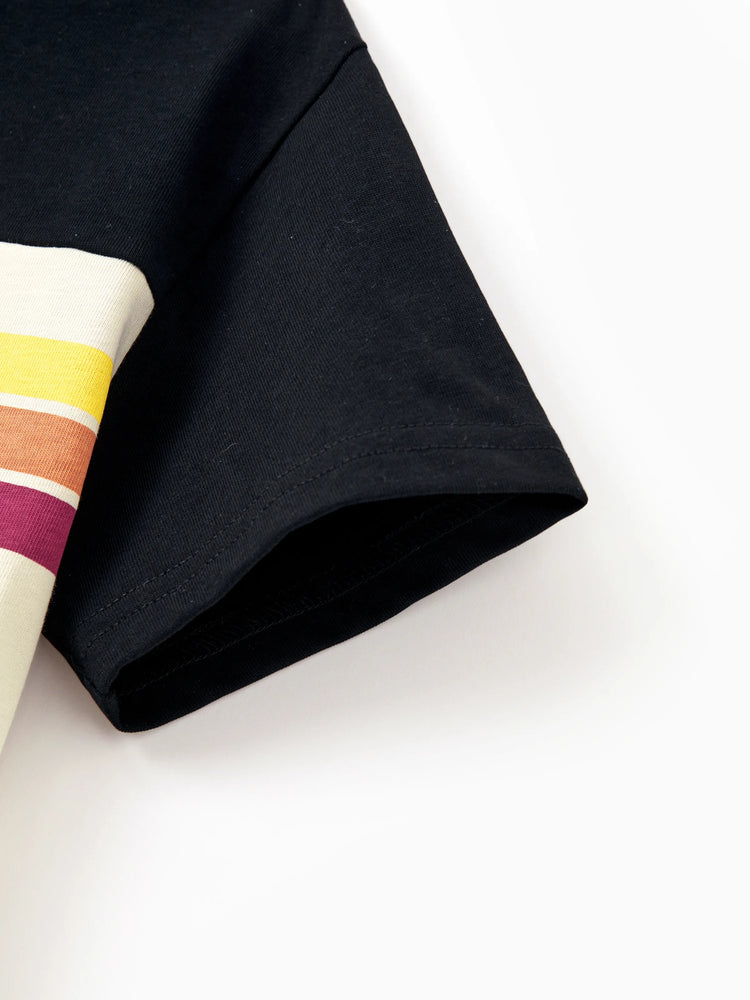 Daddy & Son Set Floral Sleeveless Strappy Dress or Colorblock Short-sleeve T-shirt Black