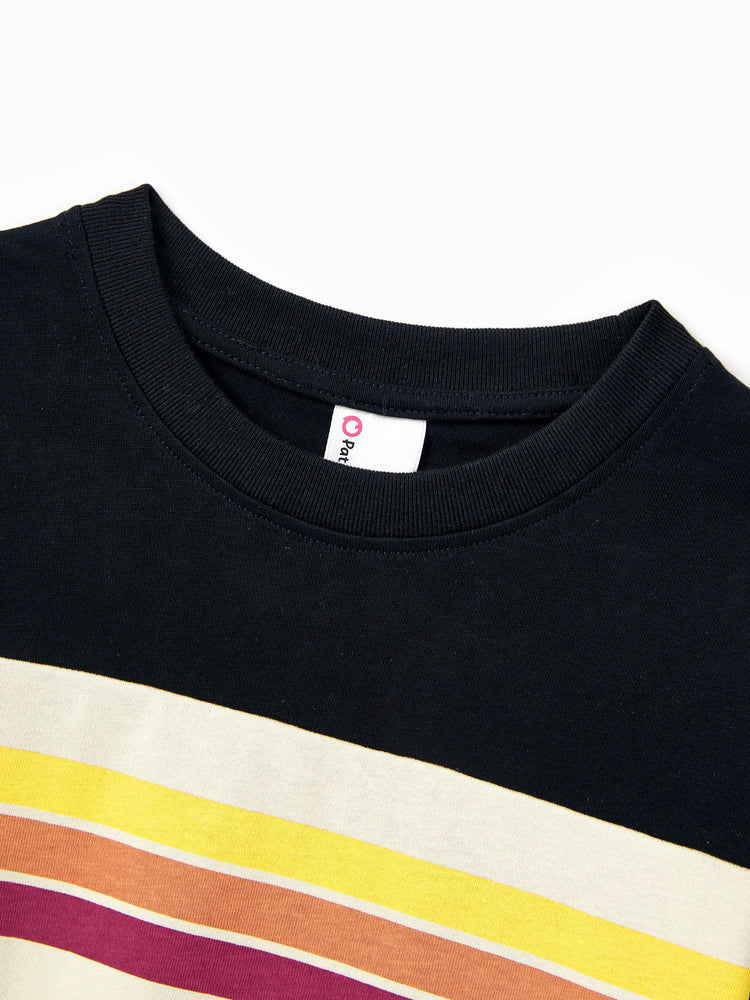 Family Matching Set Floral Sleeveless Strappy Dress or Colorblock Short-sleeve T-shirt  Black