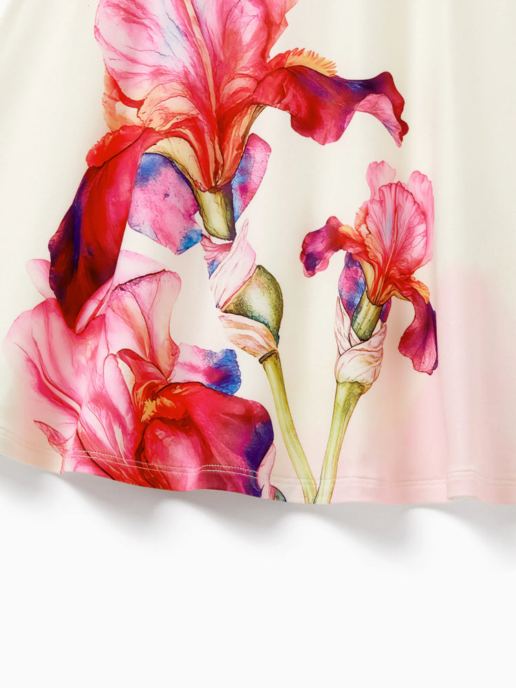 Family Matching Casual Outfit Floral Print T-shirt or Halter Dress Summer Set for Vacation  Apricot