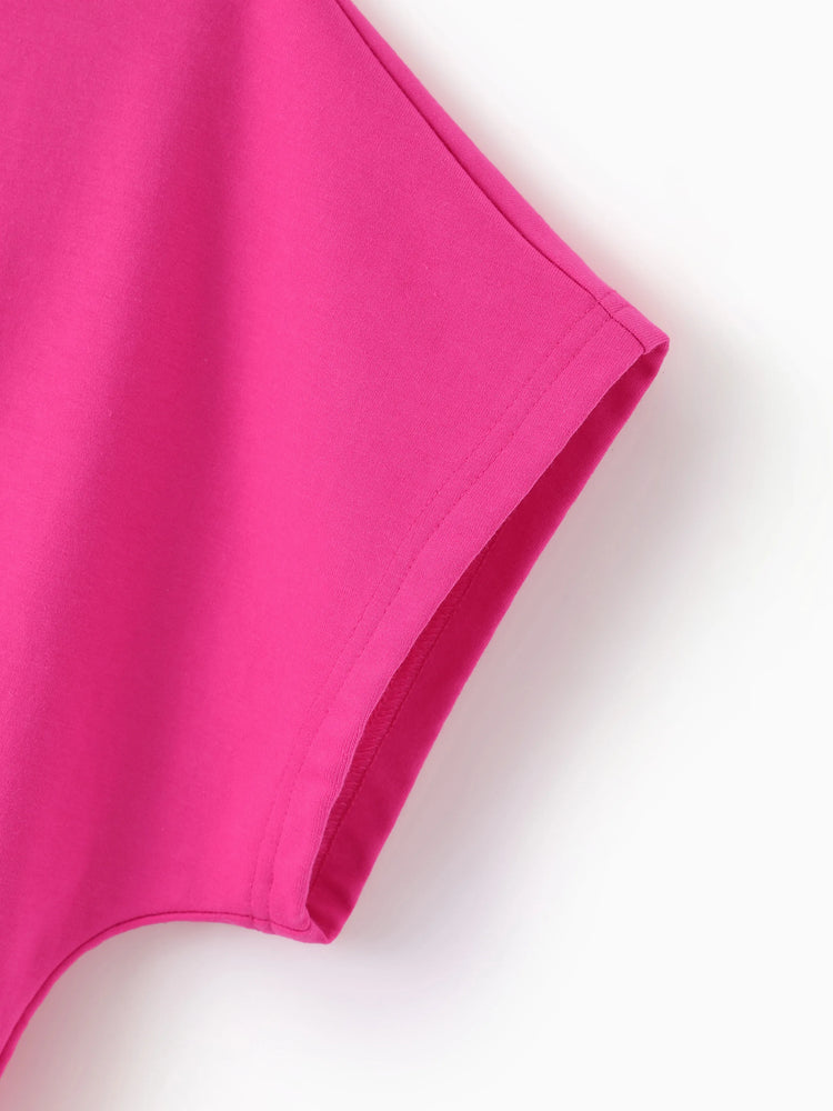 Barbie Mommy and Me 2pcs Batwing Sleeve Crop Top and Shorts Sets Hot Pink