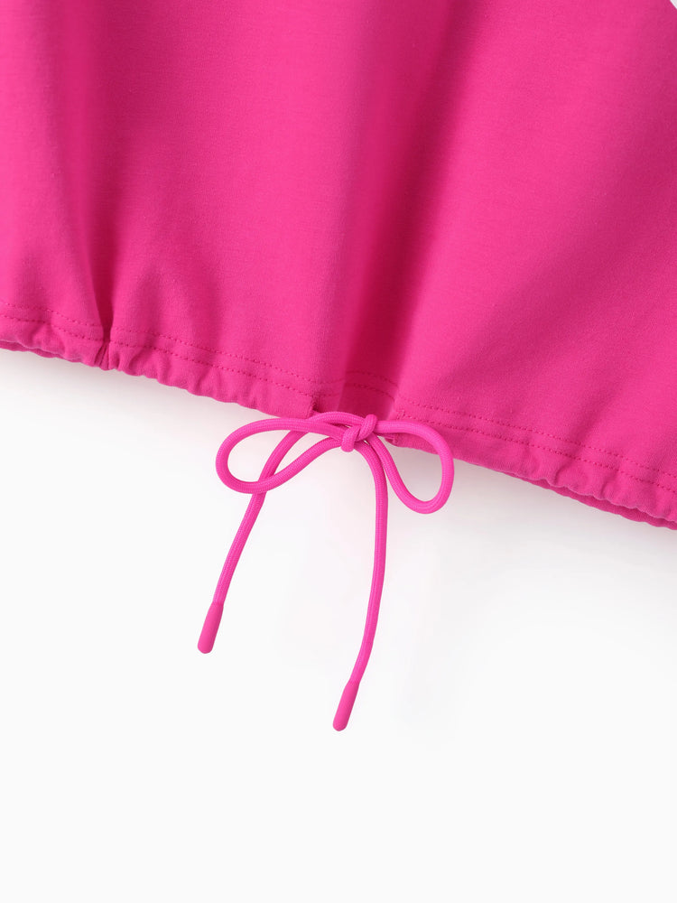 Barbie Mommy and Me 2pcs Batwing Sleeve Crop Top and Shorts Sets Hot Pink