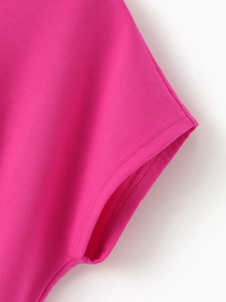 Barbie Mommy and Me 2pcs Batwing Sleeve Crop Top and Shorts Sets Hot Pink