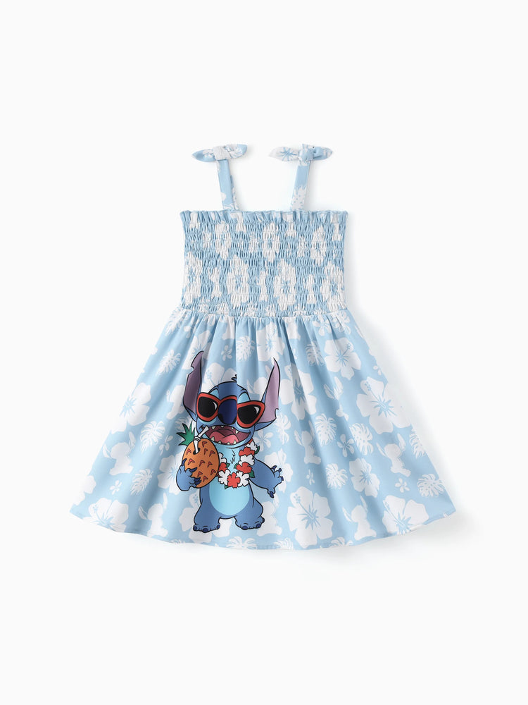 Disney Stitch Toddler/Kid Girl Tropical Floral Dress Light Blue