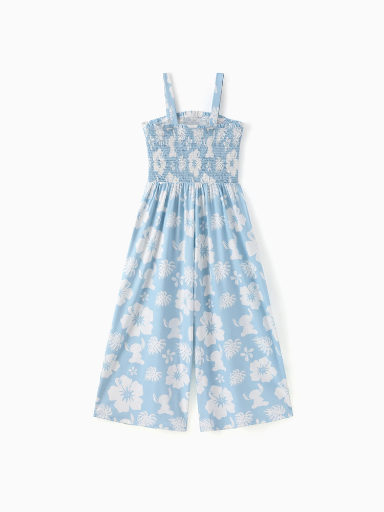 Disney Stitch Mommy & me Tropical Floral Jumpsuit/ Dress/ Shirt Light Blue
