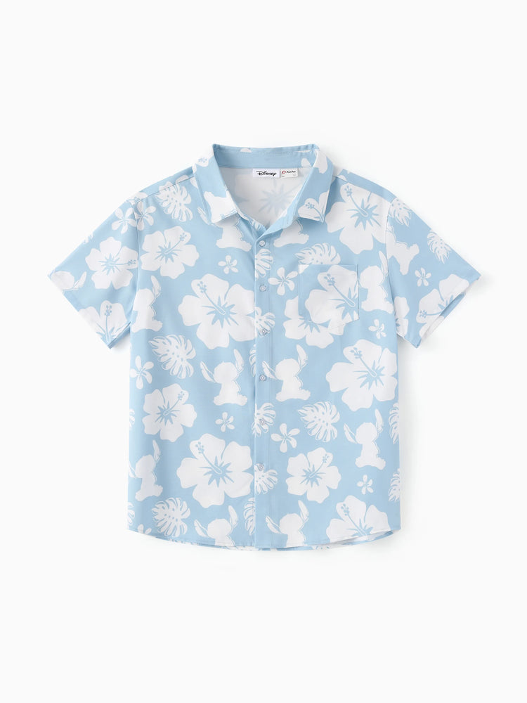 Disney Stitch Matching Family Tropical Floral Jumpsuit/ Dress/ Shirt Light Blue