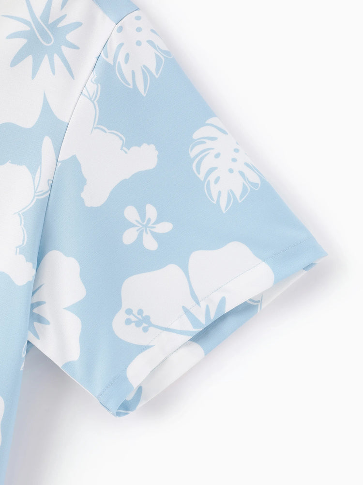 Disney Stitch Matching Family Tropical Floral Jumpsuit/ Dress/ Shirt Light Blue