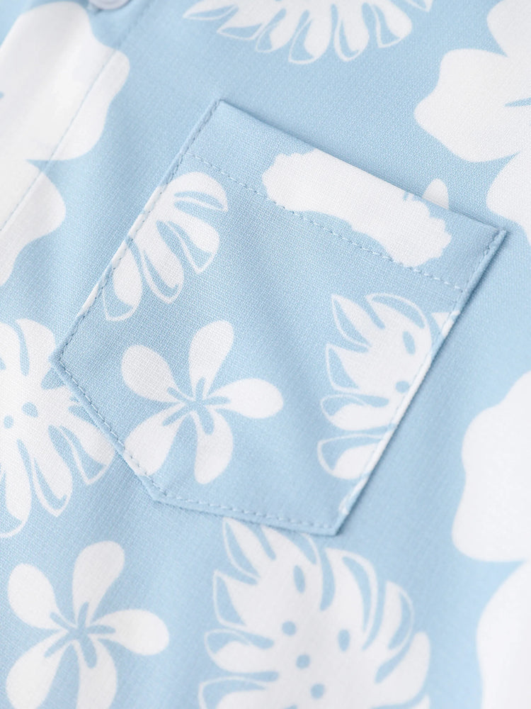 Disney Stitch Daddy & Son Tropical Floral Jumpsuit/ Dress/ Shirt Light Blue