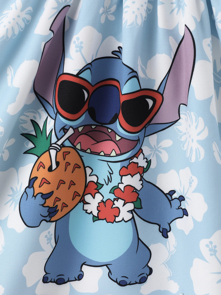 Disney Stitch Toddler/Kid Girl Tropical Floral Dress Light Blue