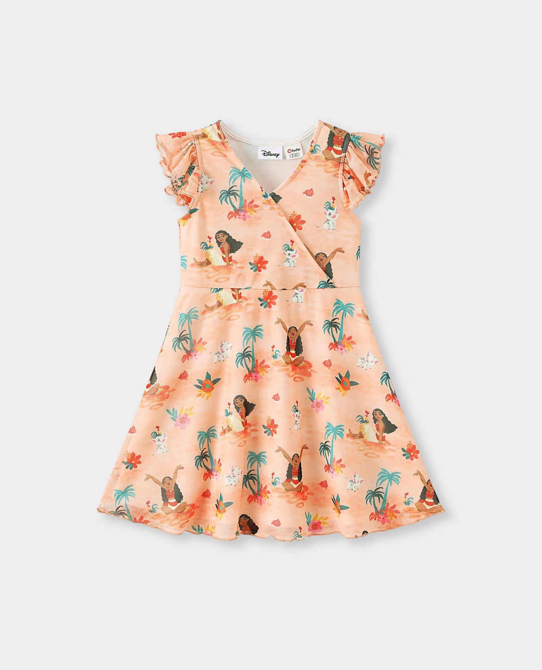 Disney Princess Toddler/Kid Girl Moana Tropical Floral V-neck Dress Orange