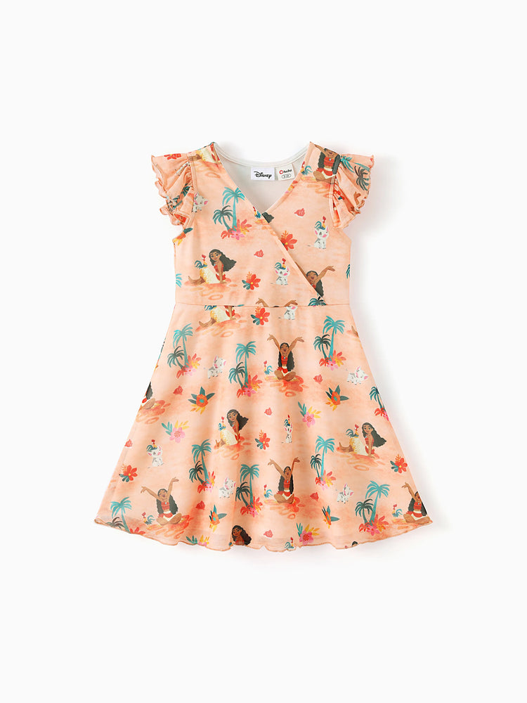 Disney Prinzessin Kleinkinder/Mädchen Moana tropisches Blumen-V-Ausschnitt Kleid Orange