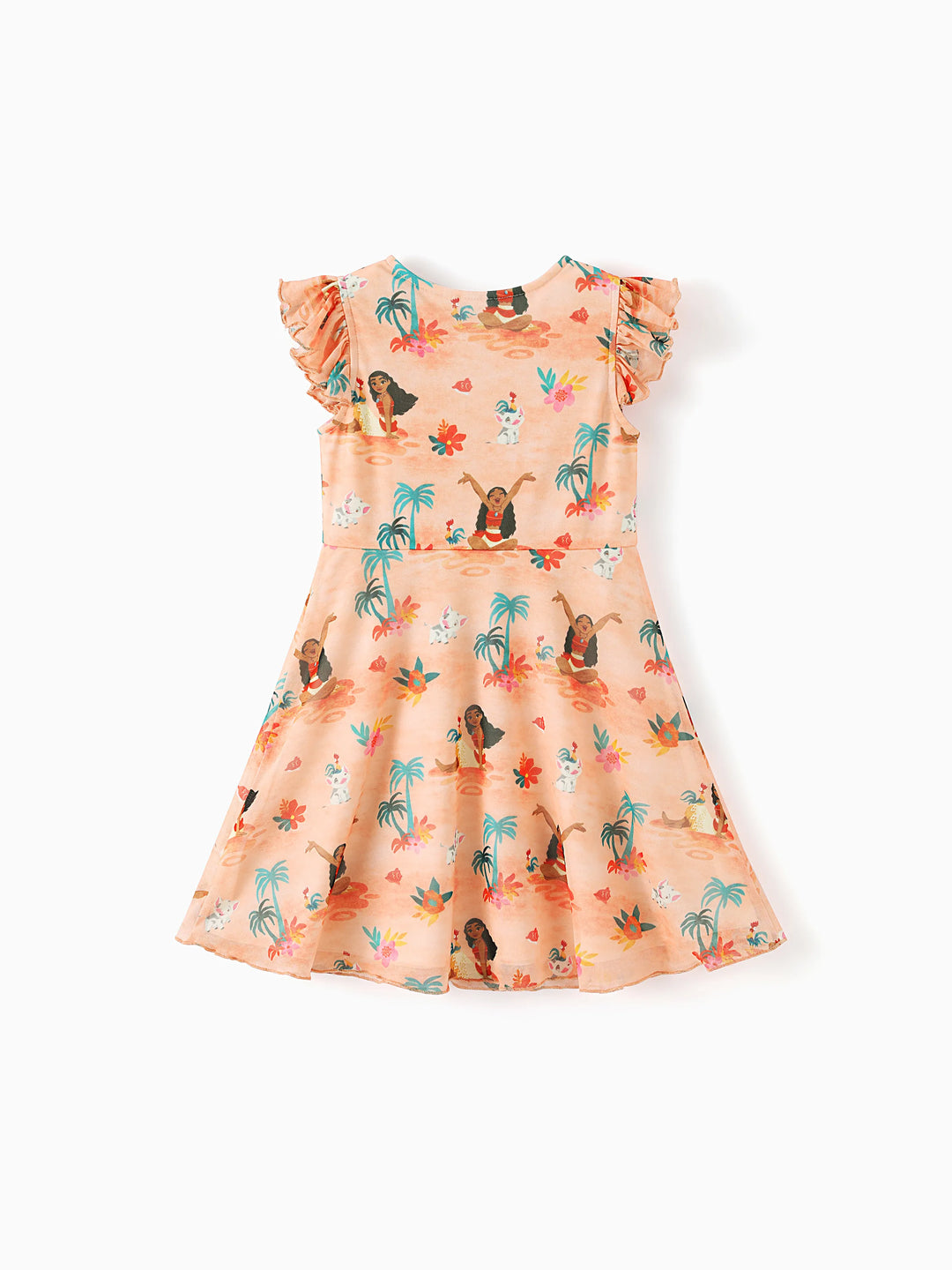 Vestido con cuello en V y estampado floral tropical para niña pequeña/niña Disney Princesa Moana naranja