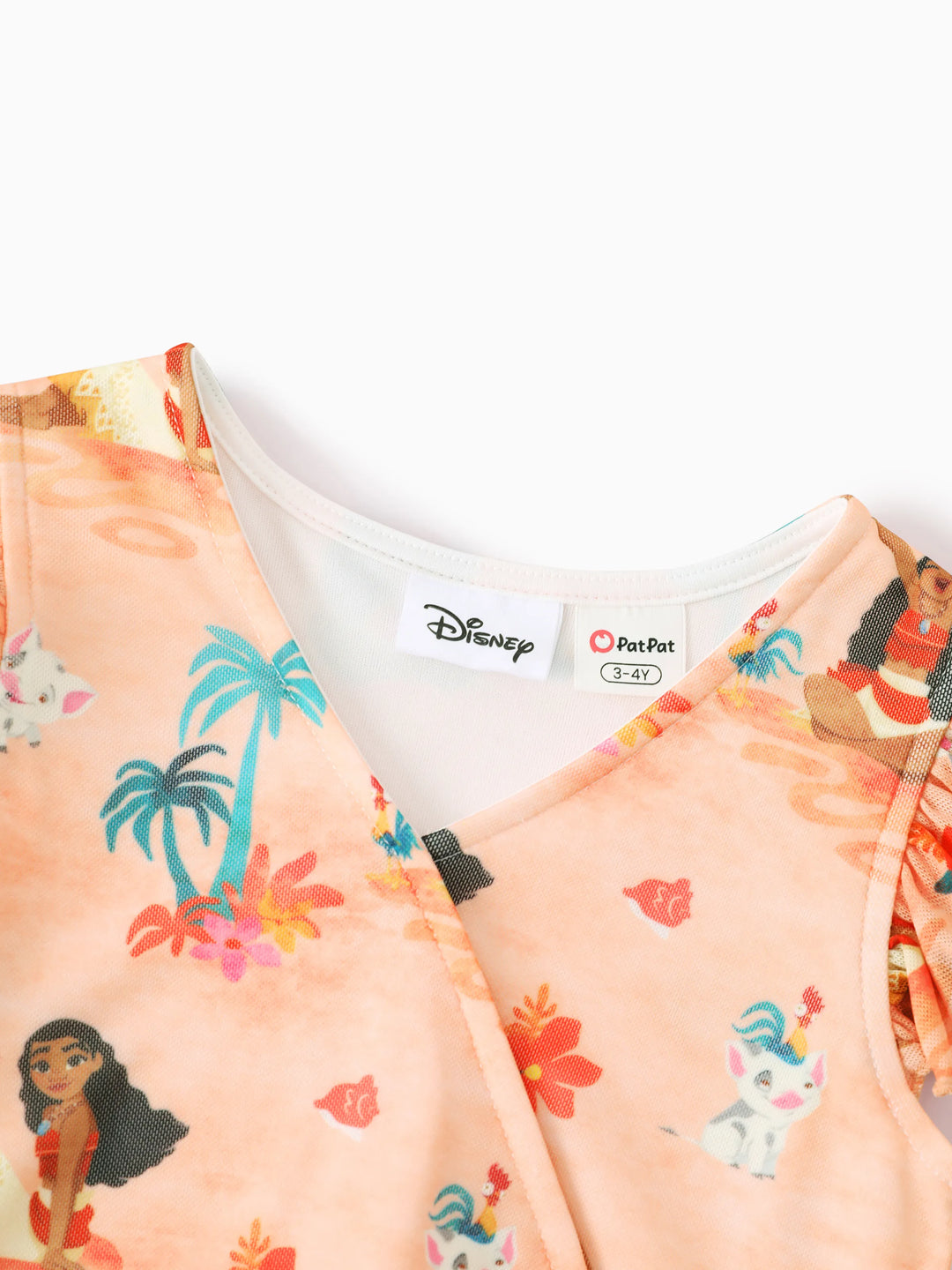 Vestido con cuello en V y estampado floral tropical para niña pequeña/niña Disney Princesa Moana naranja