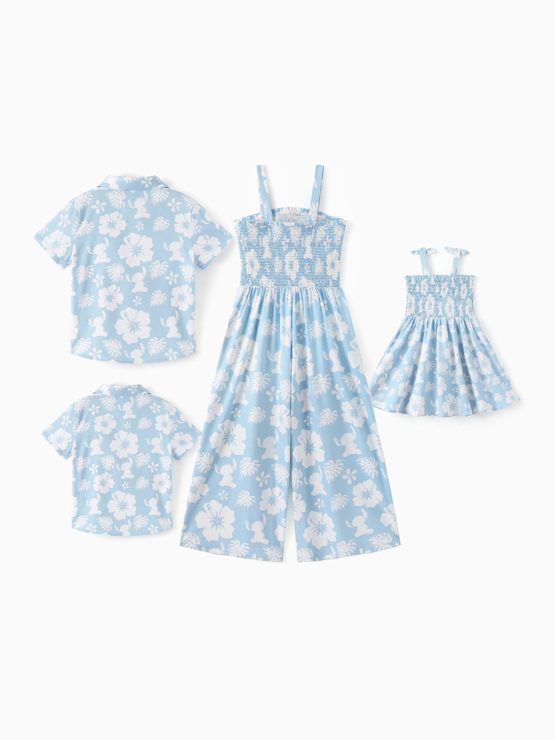 Mono / Vestido / Camisa Tropical Floral a Juego para la Familia Disney Stitch Azul Claro