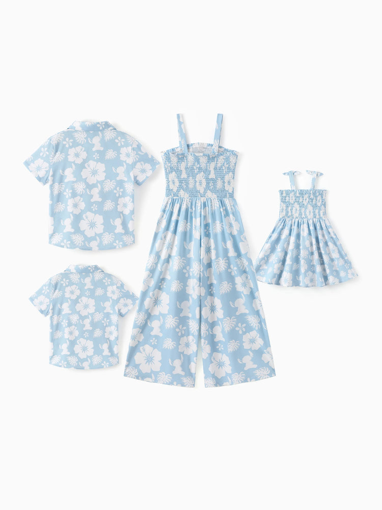 Disney Stitch Mommy & me Tropical Floral Jumpsuit/ Dress/ Shirt Light Blue