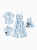 Disney Stitch Matching Family Tropical Floral Jumpsuit/ Dress/ Shirt Light Blue