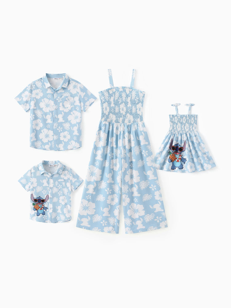 Disney Stitch Mommy & me Tropical Floral Jumpsuit/ Dress/ Shirt Light Blue