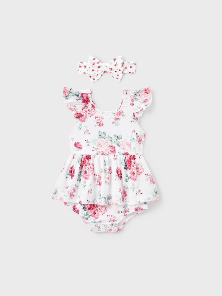 Daddy & Daughter Outfits Set Solid Color Short-sleeve Polo Collar Shirt or Flower Print Hollow out Dress Pink