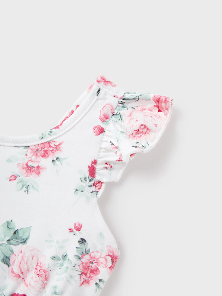 Daddy & Daughter Outfits Set Solid Color Short-sleeve Polo Collar Shirt or Flower Print Hollow out Dress Pink