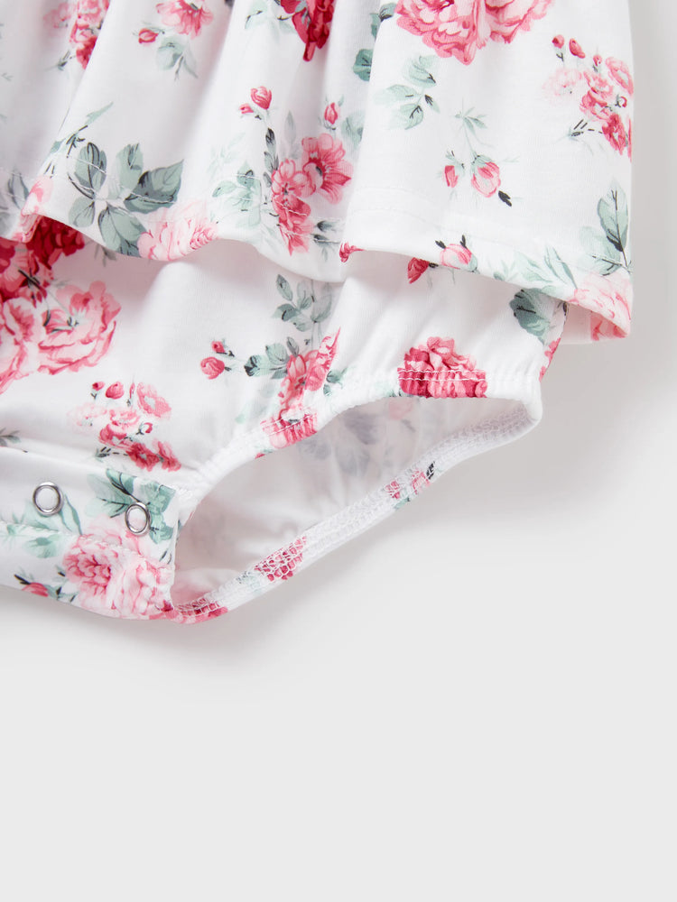 Mommy and Me Family Matching Outfits Set Solid Color Short-sleeve Polo Collar Shirt or Flower Print Hollow out Dress  Pink