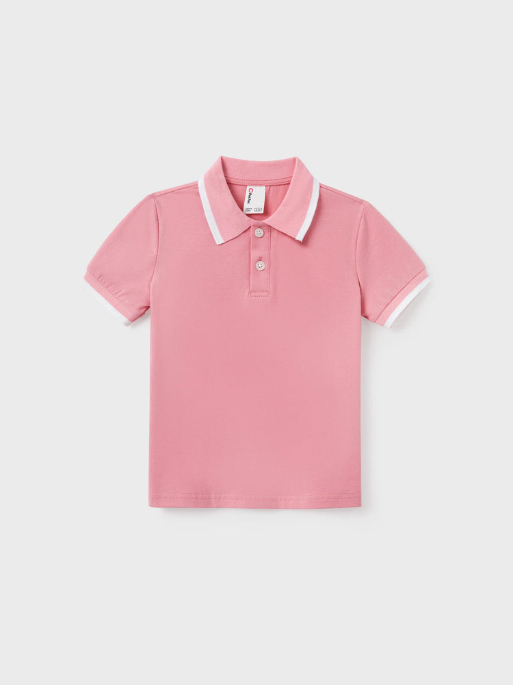 Daddy and Me Family Matching Outfits Set Solid Color Short-sleeve Polo Collar Shirt or Flower Print Hollow out Dress  Pink