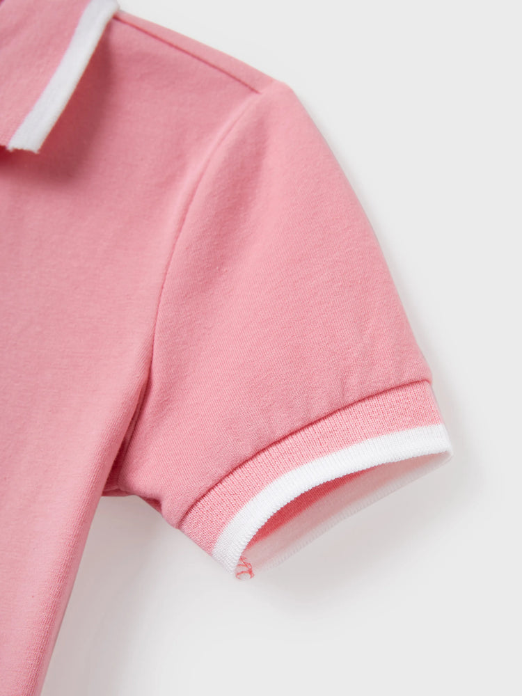 Daddy and Me Family Matching Outfits Set Solid Color Short-sleeve Polo Collar Shirt or Flower Print Hollow out Dress  Pink