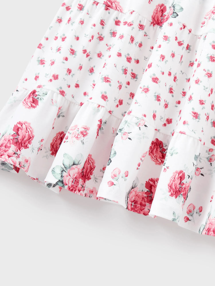 Daddy & Daughter Outfits Set Solid Color Short-sleeve Polo Collar Shirt or Flower Print Hollow out Dress Pink