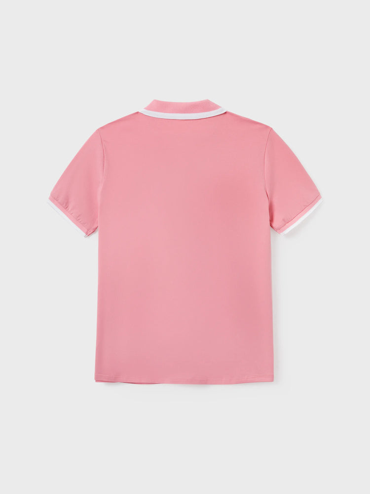 Daddy & Daughter Outfits Set Solid Color Short-sleeve Polo Collar Shirt or Flower Print Hollow out Dress Pink