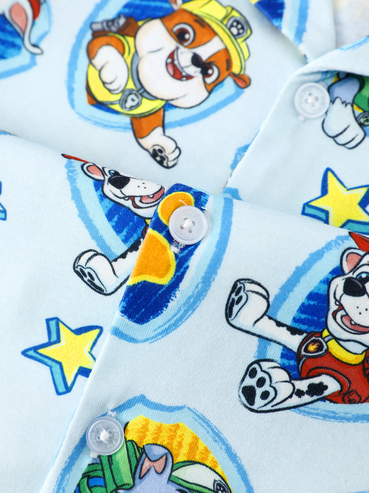 PAW Patrol Daddy & Son Casual Stripe Lapel Pajamas Sets with Flame Resistant Color block
