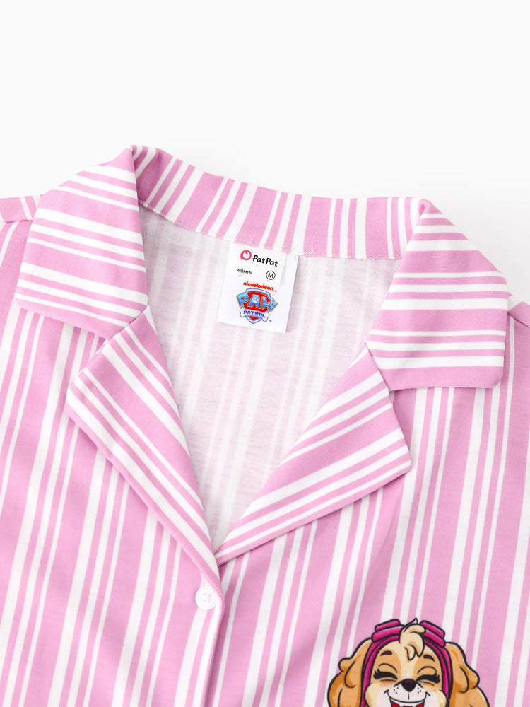 PAW Patrol Mommy & me Casual Stripe Lapel Pajamas Sets with Flame Resistant Color block