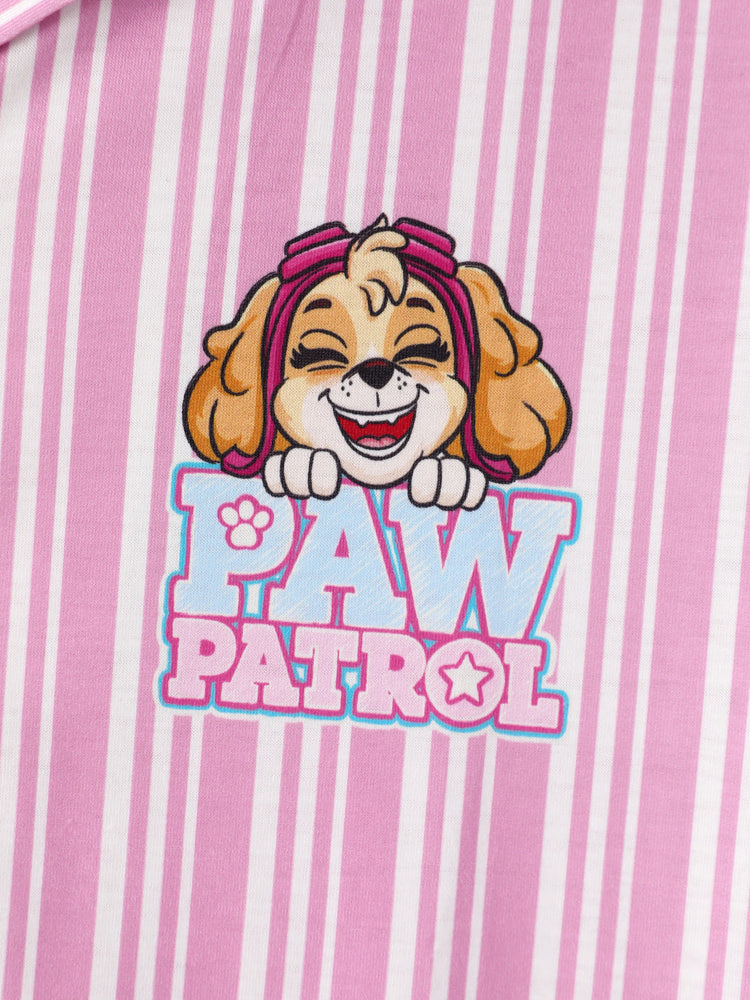 PAW Patrol Mommy & me Casual Stripe Lapel Pajamas Sets with Flame Resistant Color block