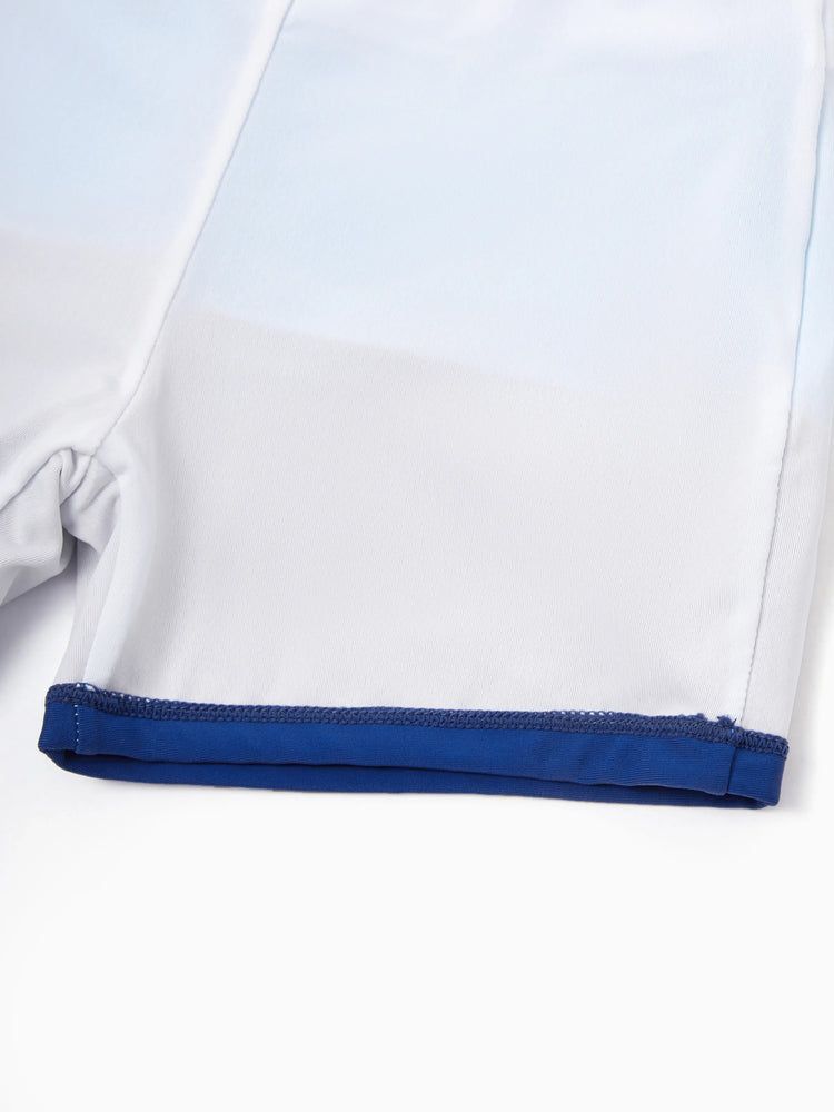 Family Matching Color Block Swimsuits One Shoulder Swim Dress / Swim Trunks Set Blue