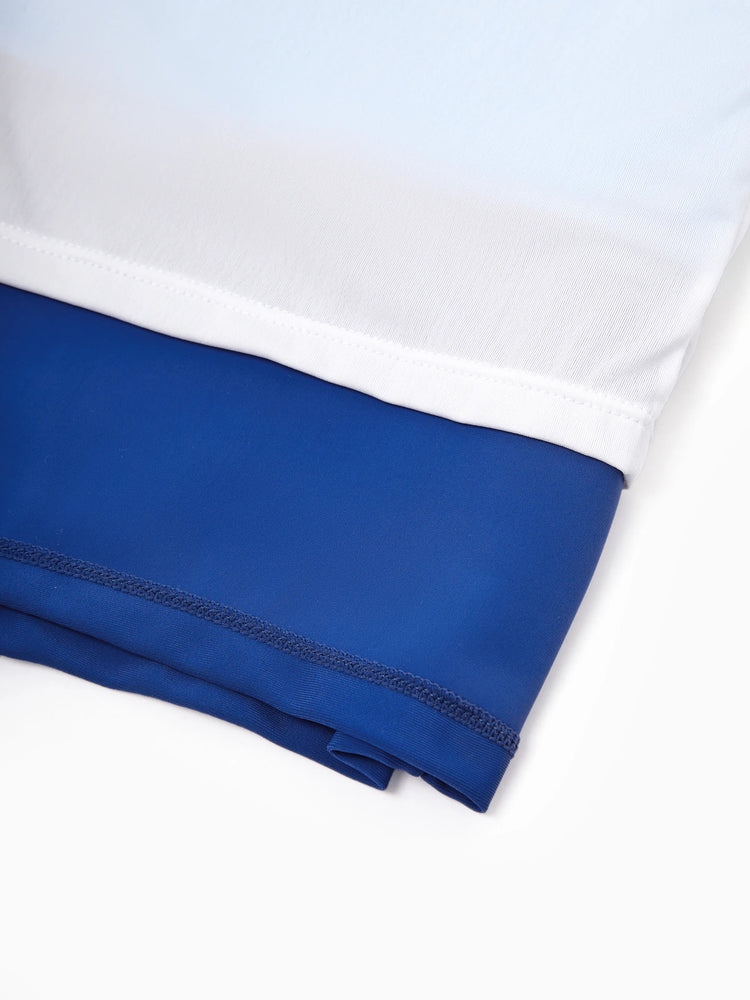 Daddy & Son Color Block Swimsuits One Shoulder Swim Dress / Swim Trunks Set Blue