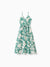 Family Matching Leaf Print Green Short-sleeve Shirt or Sling Shirred Dress Set Light Green