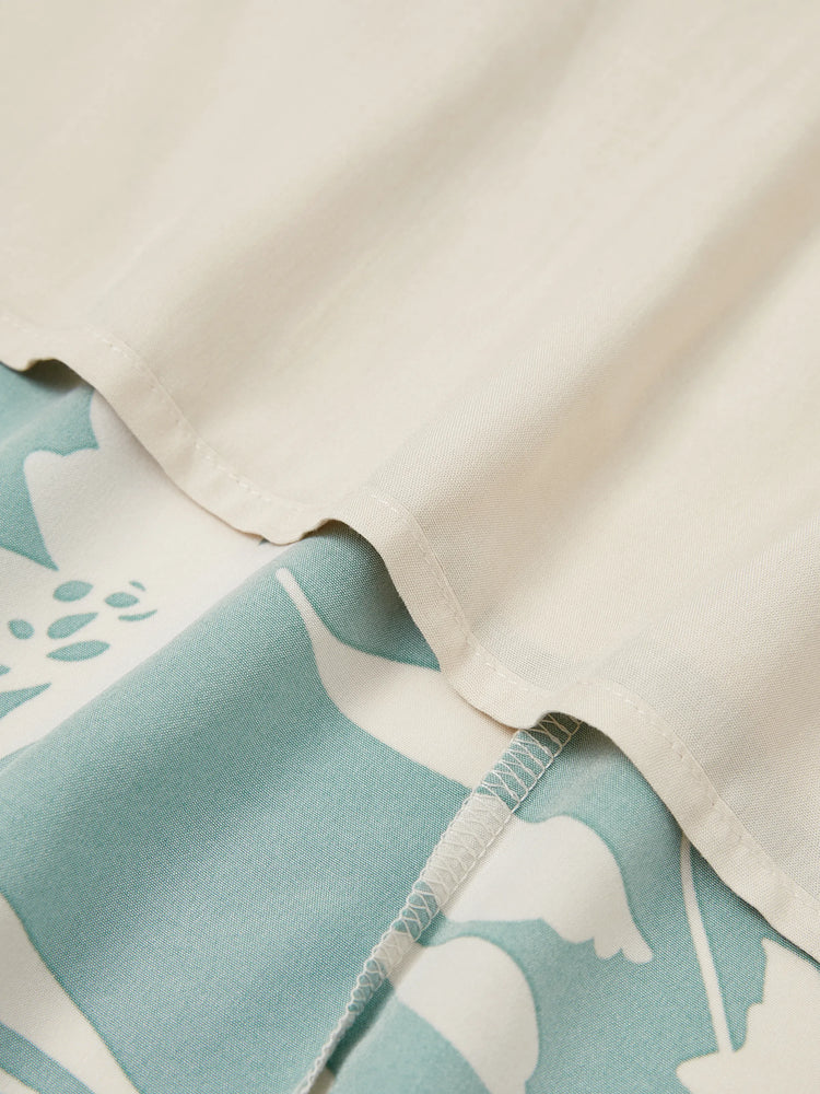 Family Matching Leaf Print Green Short-sleeve Shirt or Sling Shirred Dress Set Light Green