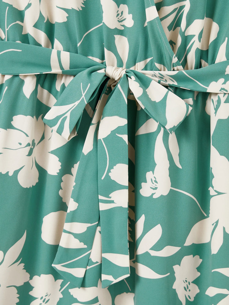 Family Matching Leaf Print Green Short-sleeve Shirt or Sling Shirred Dress Set Light Green