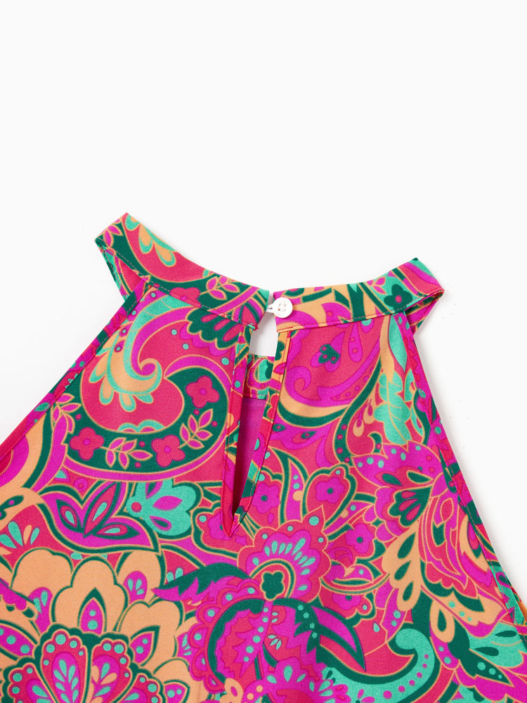 Mama & ich Outfit-Set Ärmelloses Neckholder-Kleid mit Gürtel oder Kurzarm-Hemd mit Kragen für Sommerurlaub Knallpink