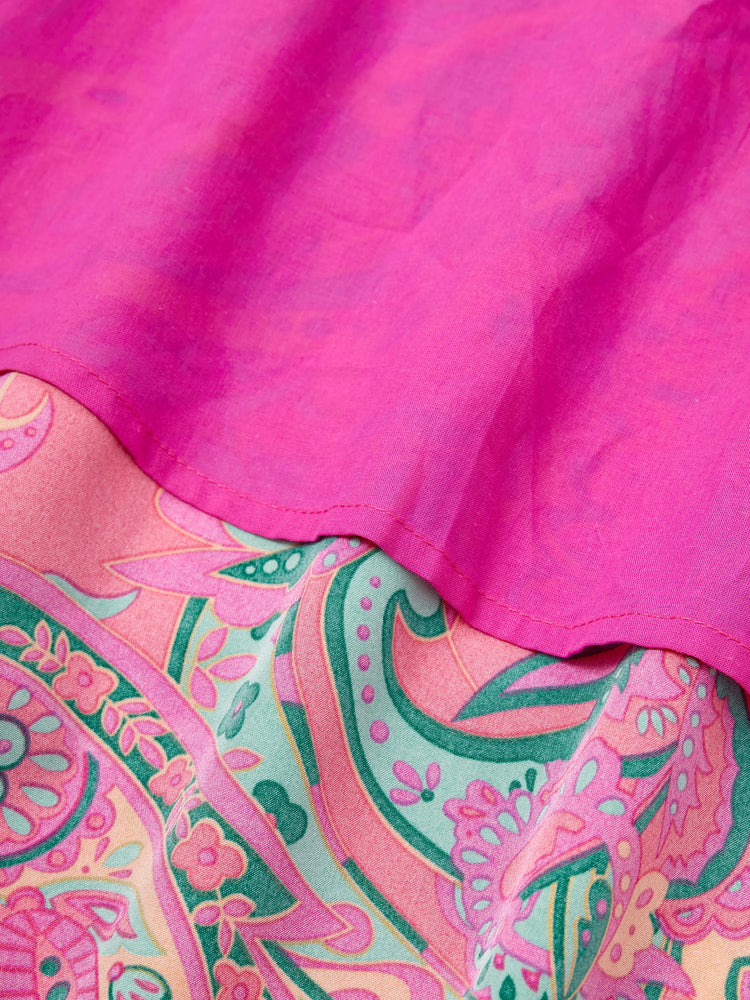 Family Matching Outfit Set Sleeveless Halter Belted Dress or Short-sleeve Collar Shirt   for Summer Vacation  Hot Pink