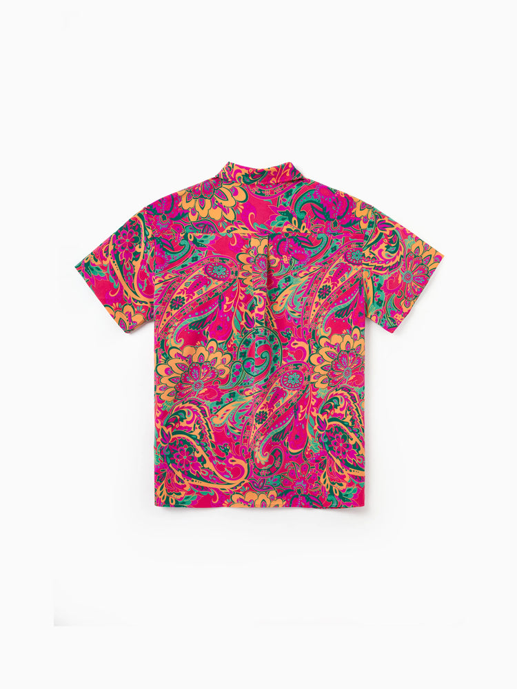 Conjunto de ropa para papá e hijo Camisa de manga corta con cuello para vacaciones de verano Rosa fuerte