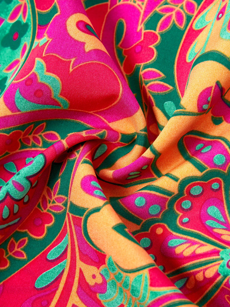 Family Matching Outfit Set Sleeveless Halter Belted Dress or Short-sleeve Collar Shirt   for Summer Vacation  Hot Pink