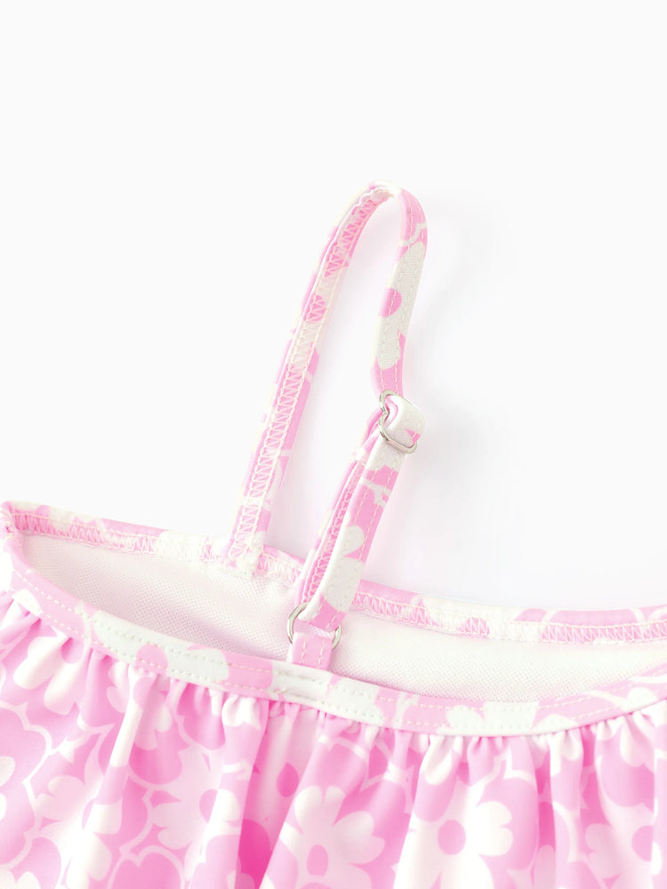 Disney Princess Toddler/Kid Girl Snow White/Cinderella/Aurora/Belle/Jasmine/ UPF50+ Ruffled One-shoulder Swimsuit Pink