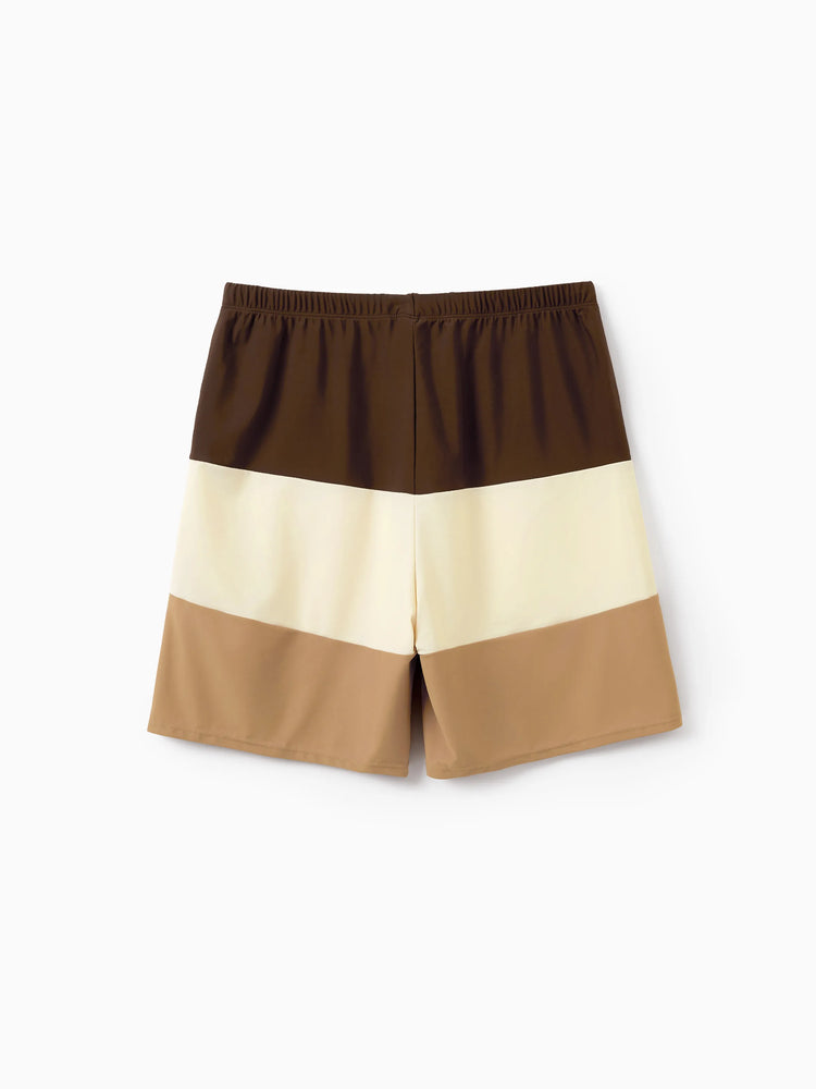 Daddy & Daughter Color Block Swimsuits Summer Beach Vacation Swimwear Coffee