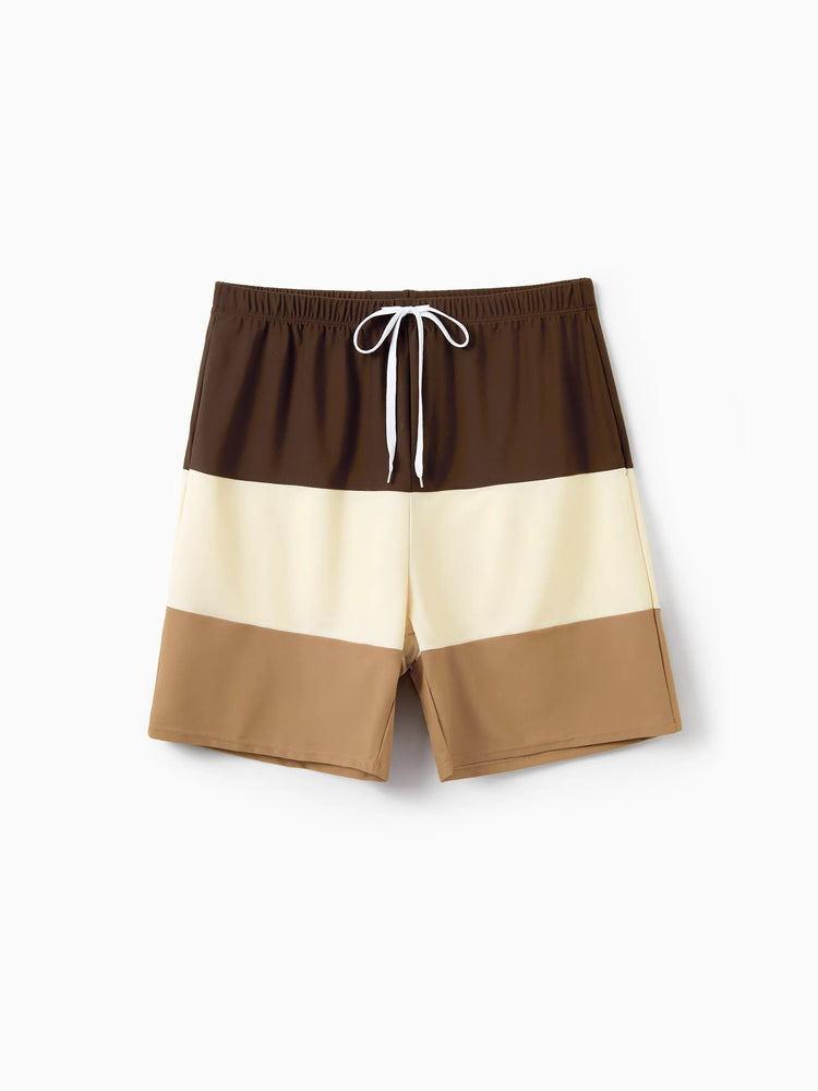 Daddy & Son Color Block Swimsuits  Summer Beach Vacation Swimwear Coffee