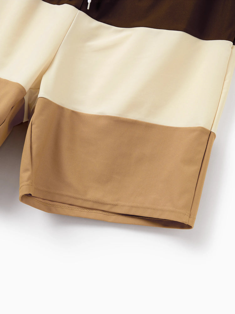 Daddy & Daughter Color Block Swimsuits Summer Beach Vacation Swimwear Coffee