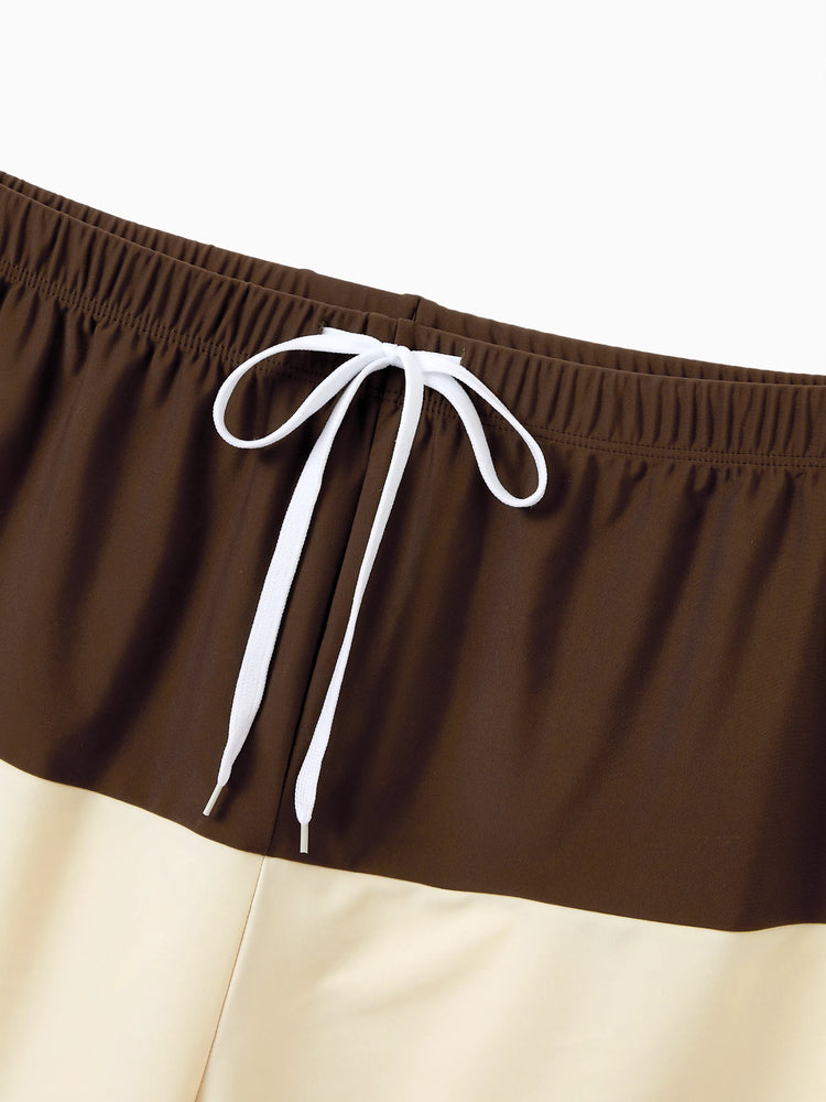 Daddy & Son Color Block Swimsuits  Summer Beach Vacation Swimwear Coffee