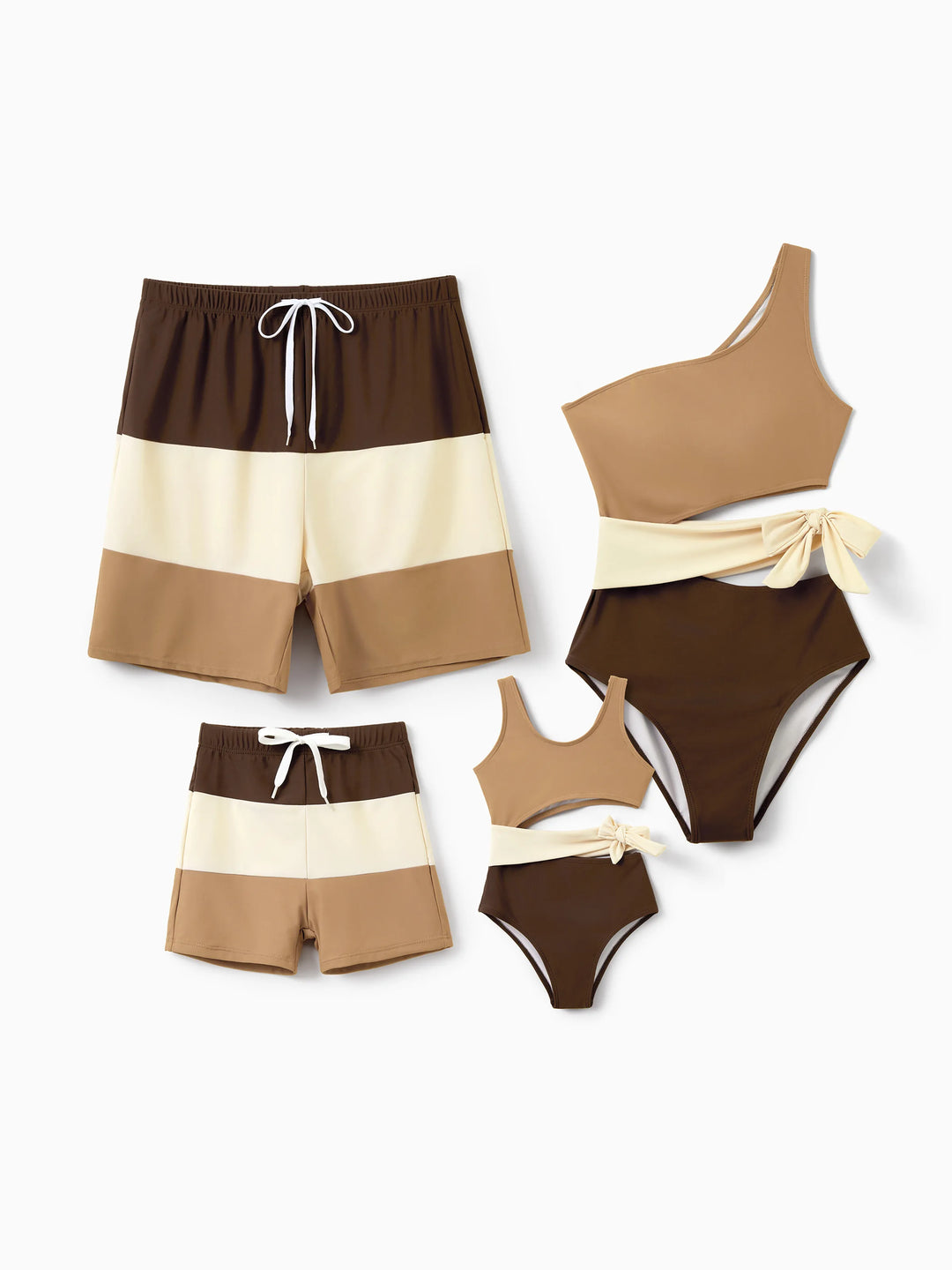 Shorts de bain color block pour garçon tout-petit, maillot de bain pour vacances d'été à la plage Café
