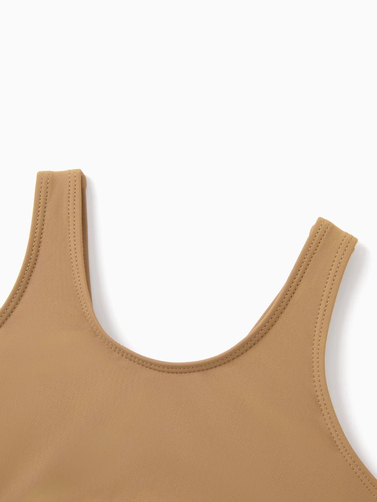 Mommy & me Color Block Swimsuits, Mommy and Me One-Shoulder Cutout Bikini Set Summer Beach Vacation Swimwear Coffee